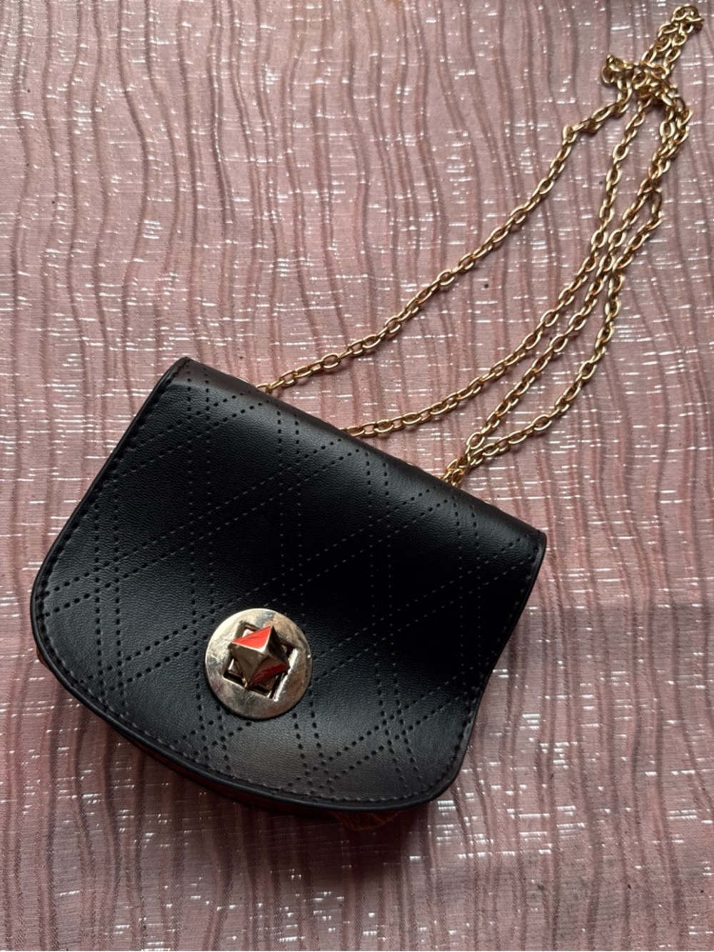 Black Quilted Crossbody Bag with Gold Chain
